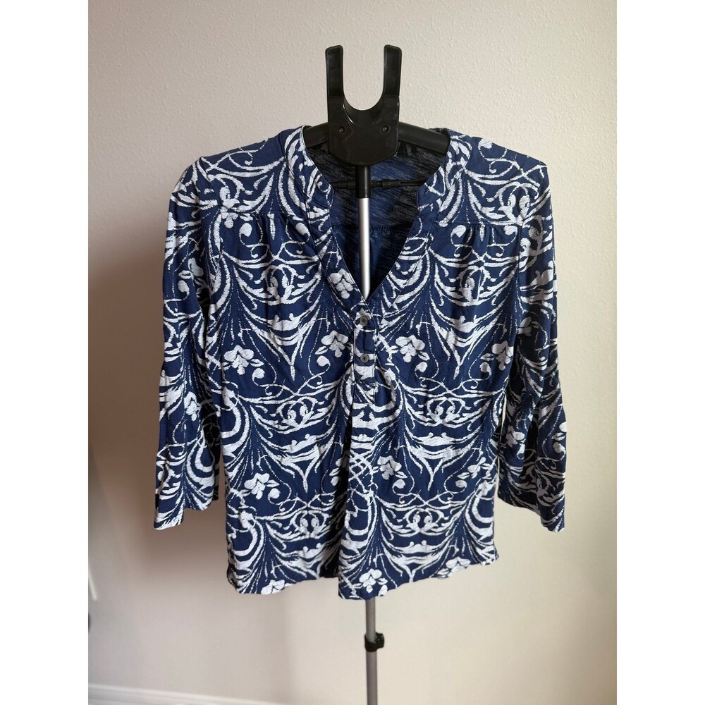 Fresh Produce Navy & White Florentine 3/4 Sleeve Blouse Women’s Large